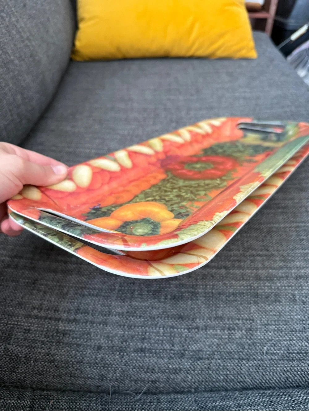 Vegetable Print Serving Tray - Orange & Red (2)